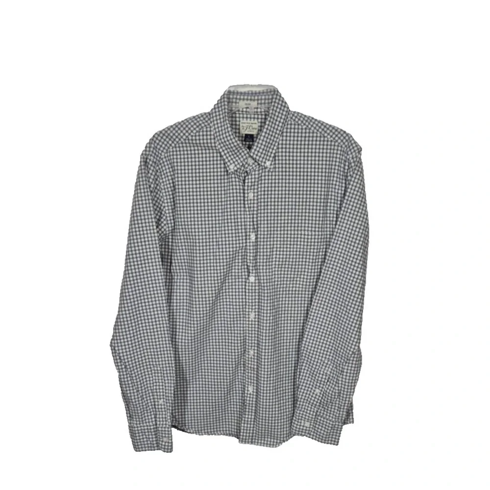 J Crew Shirt Mens Large Gray Gingham‎ Check Slim Stretch Secret Wash Shirting